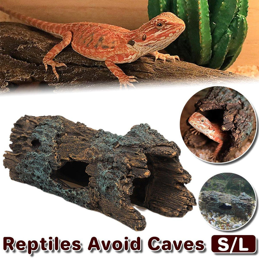 Premium Resin Tree Log Hide Ornament for Reptile & Fish Tanks - Large