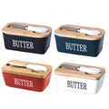 Butter Box with Knife Rectangular Cheese Container with Wooden Lid for Kitchen - Black - SuperSaverAU - view 2