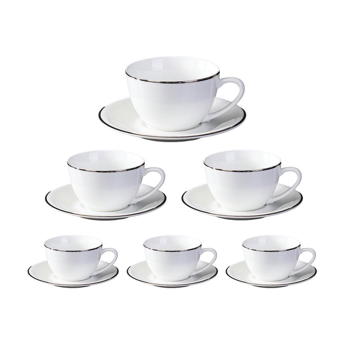 Apricot 6PCS Ceramic Coffee Cup and Saucer Set - 160ml, Elegant Design, Comfortable Handle