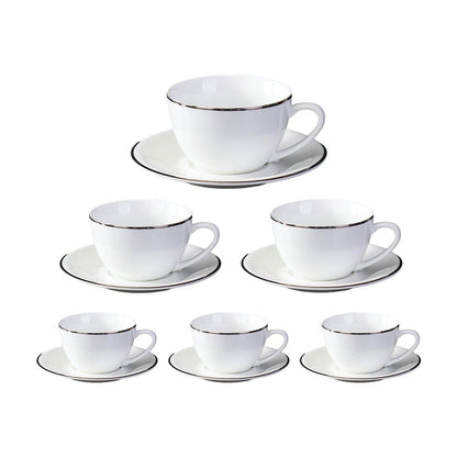 Apricot 6PCS Ceramic Coffee Cup and Saucer Set - 160ml, Elegant Design, Comfortable Handle