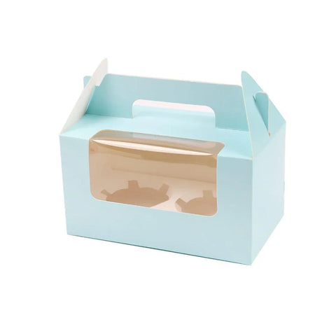 Premium 2 Cup Cupcake Boxes – Blue 25 Pack with Window & Handle