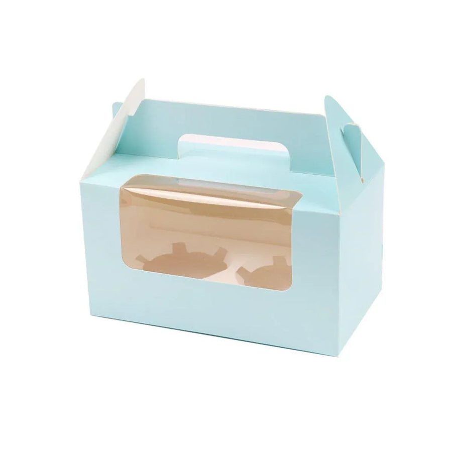 Premium 2 Cup Cupcake Boxes – Blue 25 Pack with Window & Handle