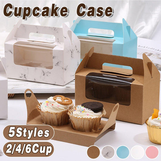 25pcs Portable Cupcake Packaging Box with Transparent Window for Easy Opening - Marble-4Cup