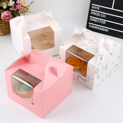 25pcs Portable Cupcake Packaging Box with Transparent Window for Easy Opening - Marble-4Cup