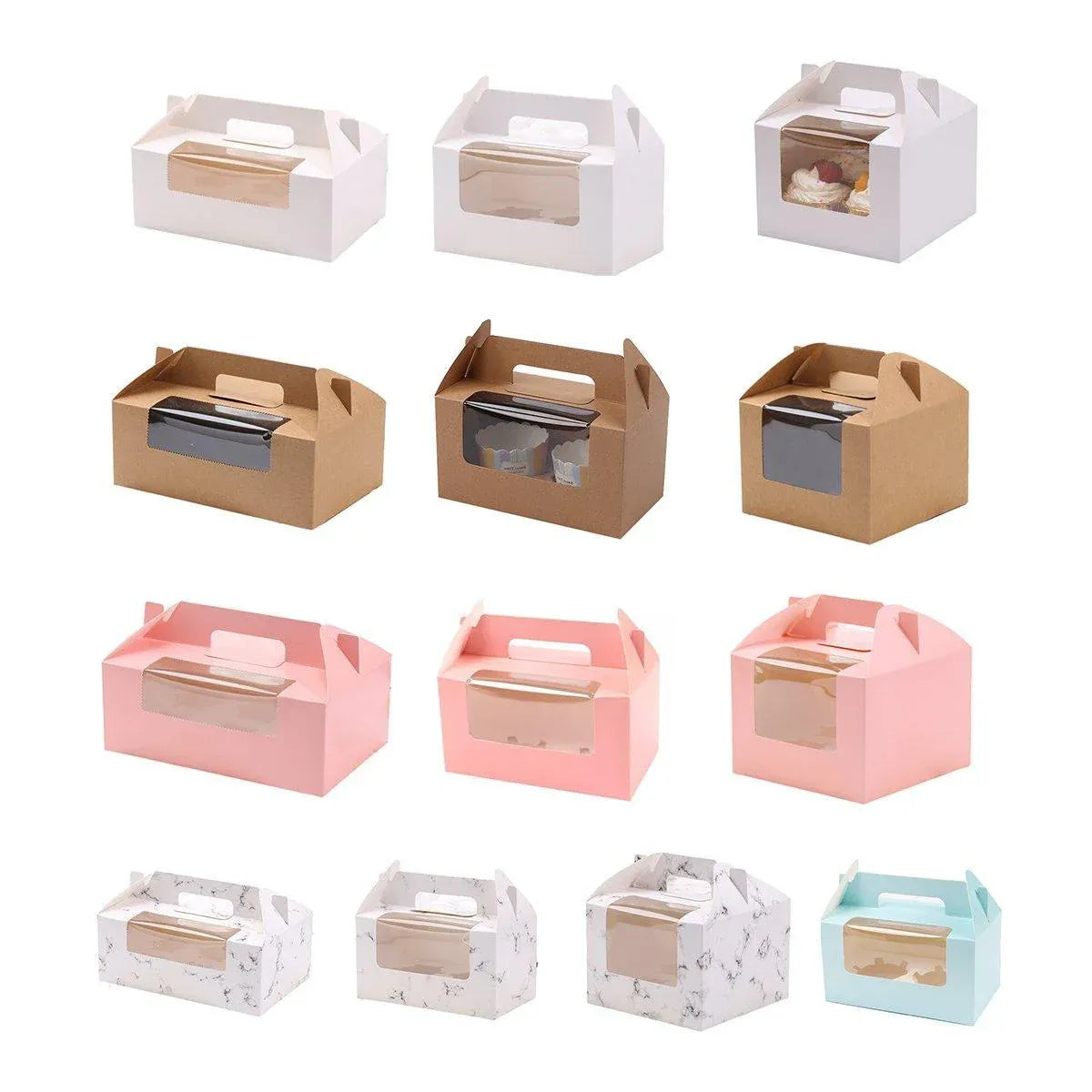 Premium 2 Cup Cupcake Boxes – White 25 Pack with Window & Handle