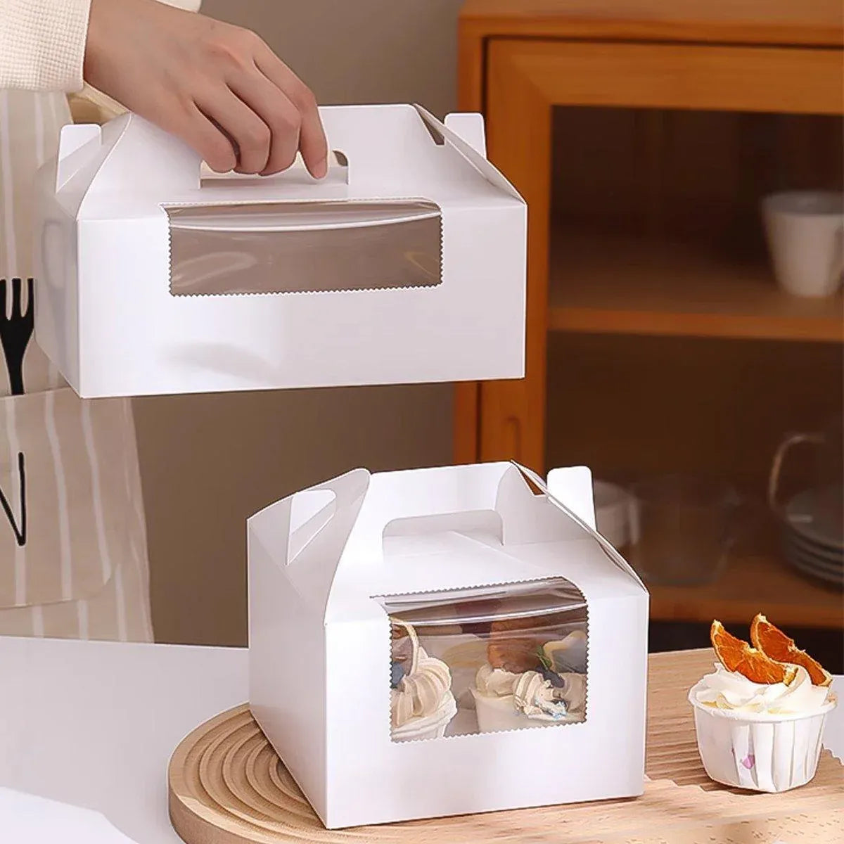 Premium 2 Cup Cupcake Boxes – White 25 Pack with Window & Handle