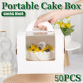 50pcs Portable Cake Boxes with Open Window for Birthday Party Cake Packaging - 4inch - SuperSaverAU - view 1