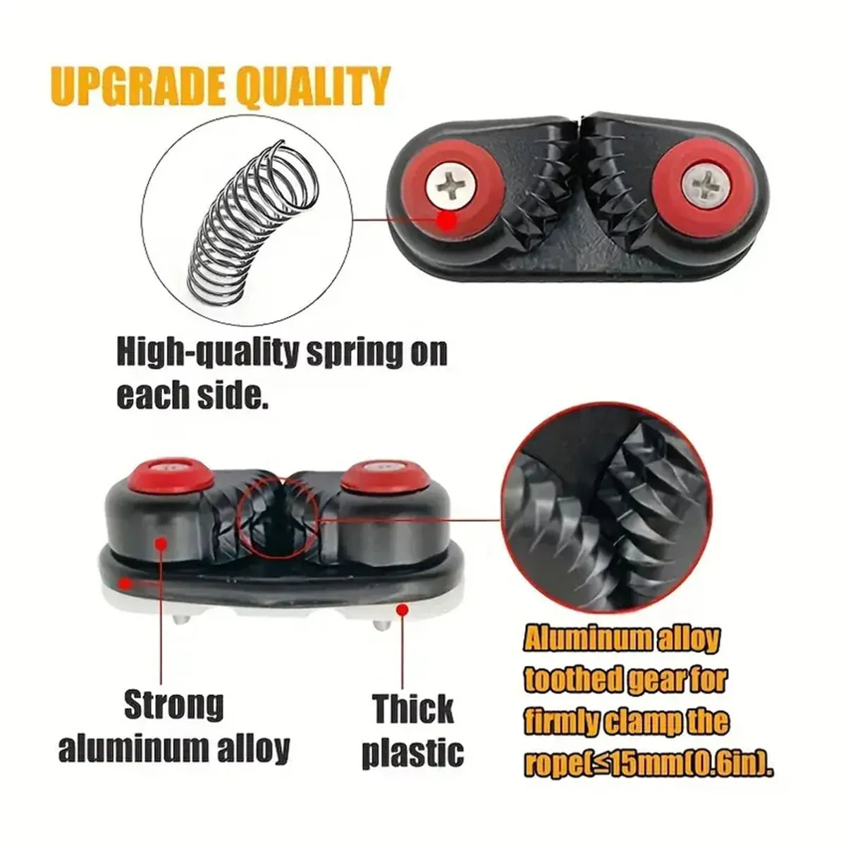 Premium Aluminium Alloy Rope Clamp Set - 2pcs, Black