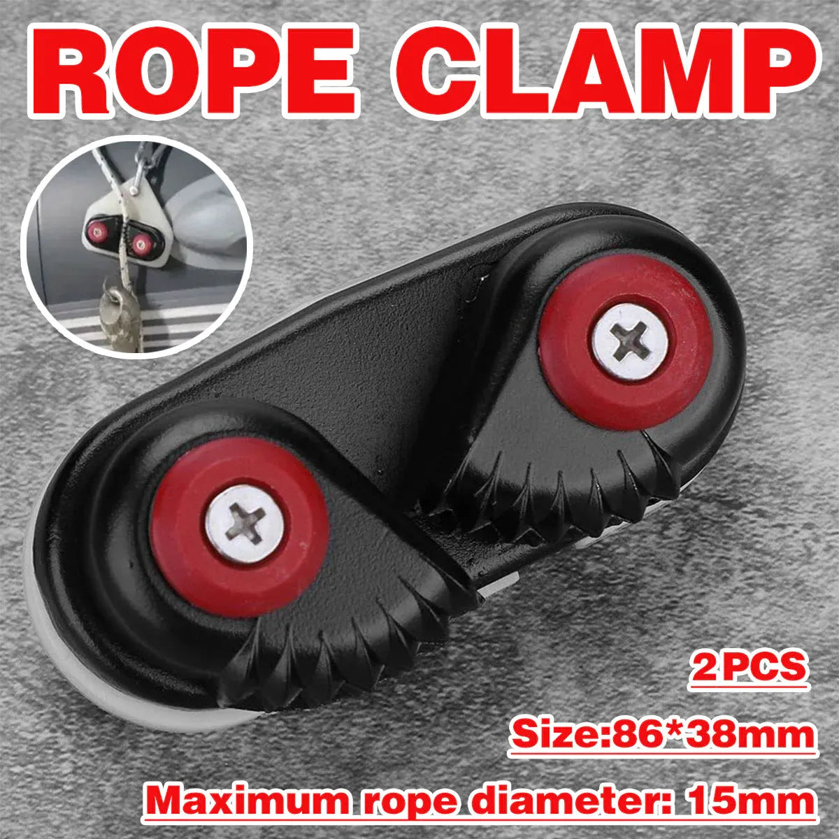 Premium Aluminium Alloy Rope Clamp Set - 2pcs, Black