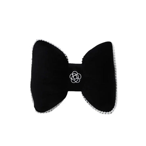 Premium Black Bowknot Car Headrest Neck Pillow with Camellia Detail