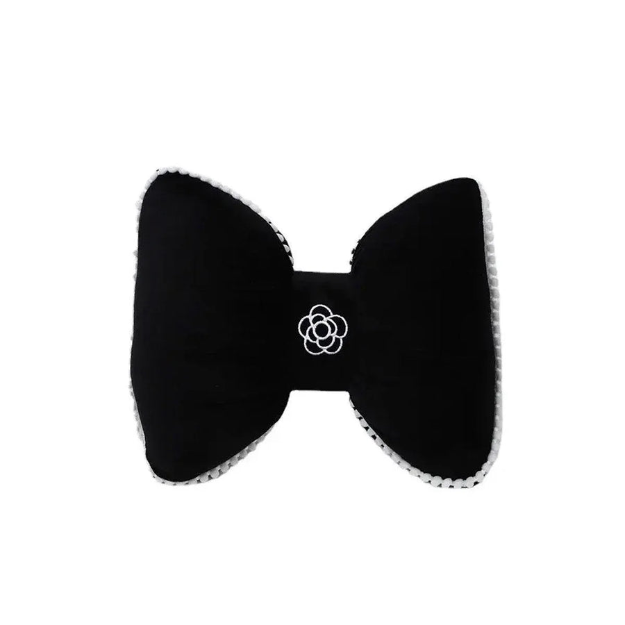 Premium Black Bowknot Car Headrest Neck Pillow with Camellia Detail