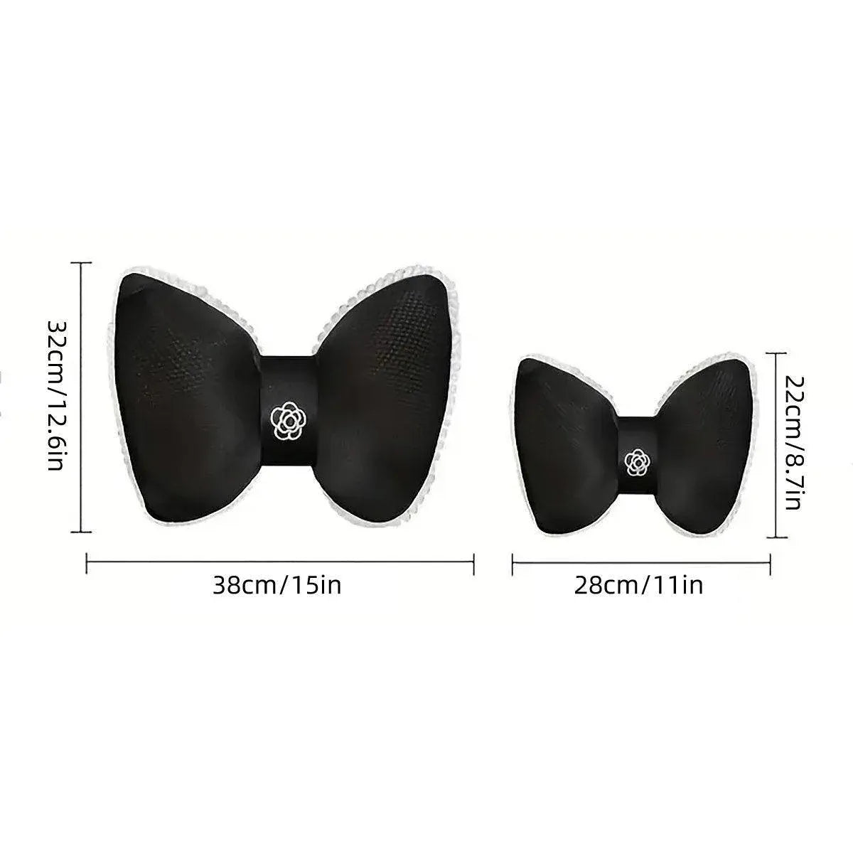 Premium Black Bowknot Car Headrest Neck Pillow with Camellia Detail
