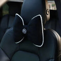 Premium Black Bowknot Car Headrest Neck Pillow with Camellia Detail