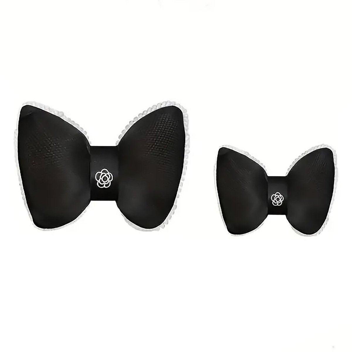 Premium Black Bowknot Car Waist Support Pillow with Camellia Detail