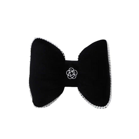 Premium Black Bowknot Car Waist Support Pillow with Camellia Detail