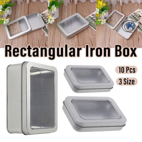 Premium 10 Pack Metal Tin Boxes with Clear Window 12.5x9x5cm