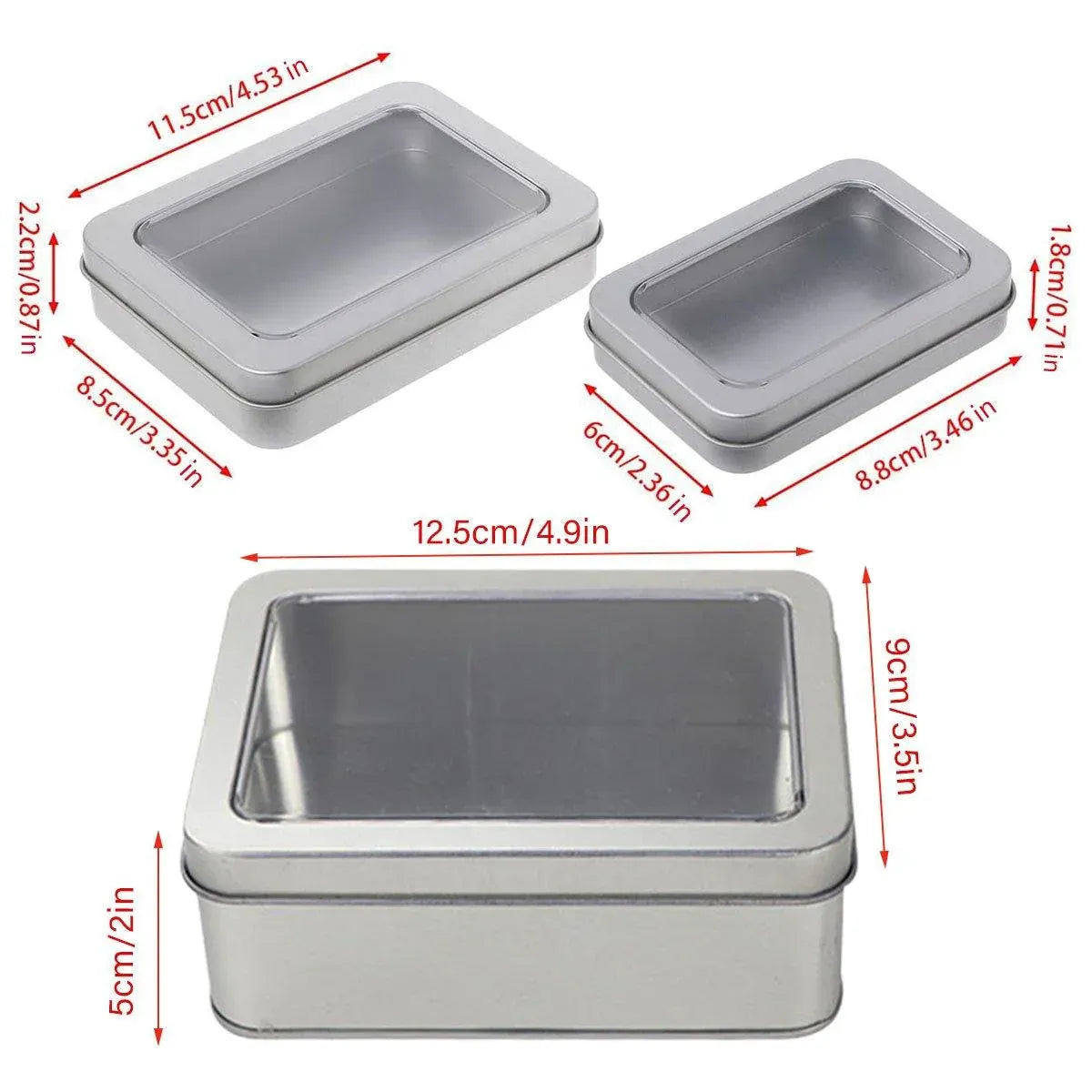 Premium 10 Pack Metal Tin Boxes with Clear Window 12.5x9x5cm