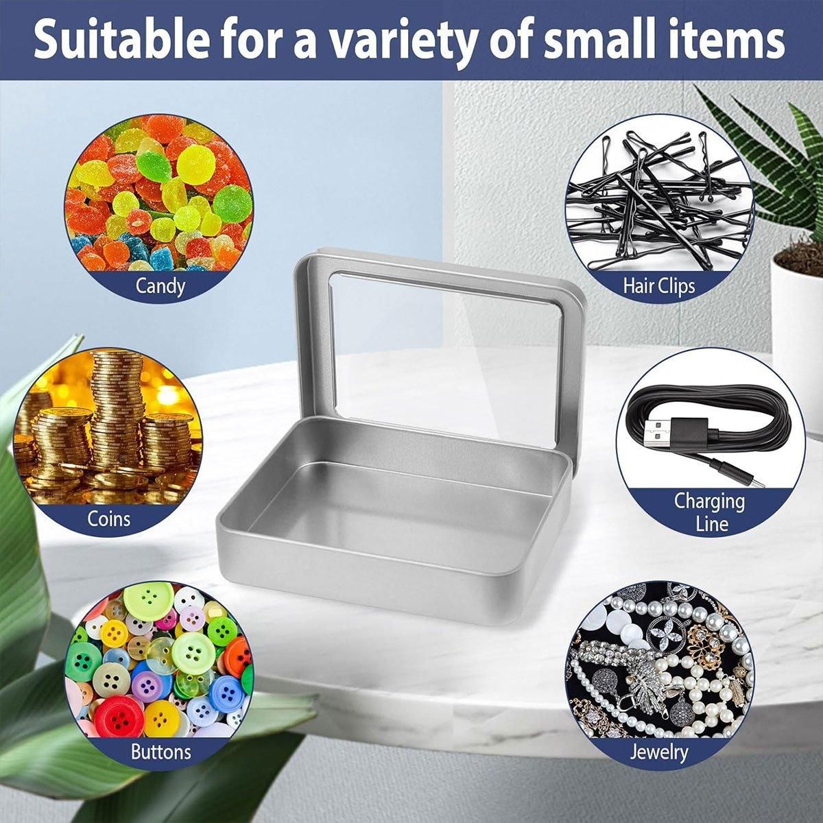 Premium 10 Pack Metal Tin Boxes with Clear Window 12.5x9x5cm