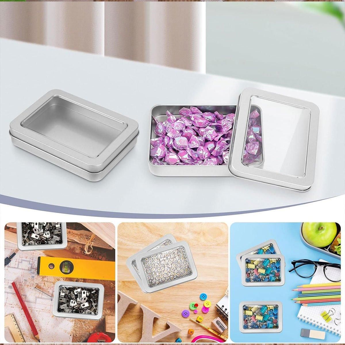 Premium 10 Pack Metal Tin Boxes with Clear Window 12.5x9x5cm