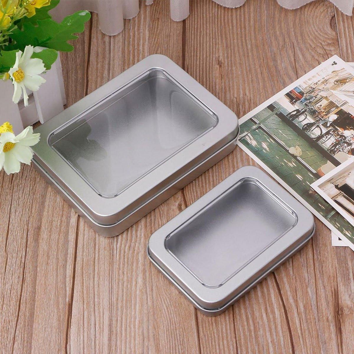 Premium 10 Pack Metal Tin Boxes with Clear Window 12.5x9x5cm