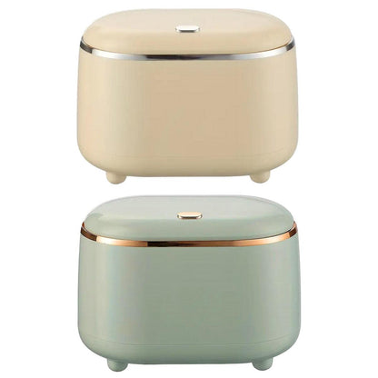 Small Desktop Trash Can Oval Pop Up Lid Rubbish Bin Waste Organizer Container - Beige