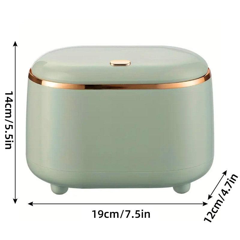 Small Desktop Trash Can Oval Pop Up Lid Rubbish Bin Waste Organizer Container - Beige