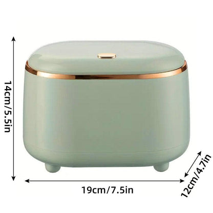 Small Desktop Trash Can Oval Pop Up Lid Rubbish Bin Waste Organizer Container - Beige