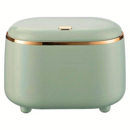 Small Desktop Trash Can Oval Pop Up Lid Rubbish Bin Waste Organizer Container - Beige