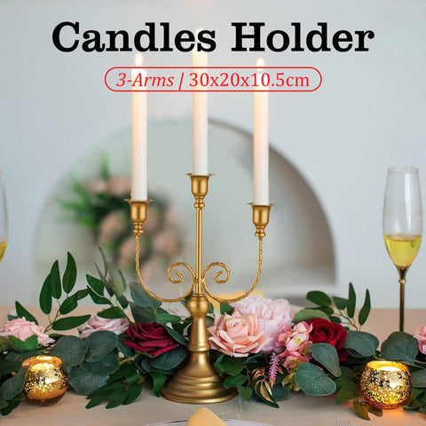Elegant 3-Arm Gold Candle Holder, Iron, 30 x 20 x 10.5 cm, Vintage Design - SuperSaverAU - view 1
