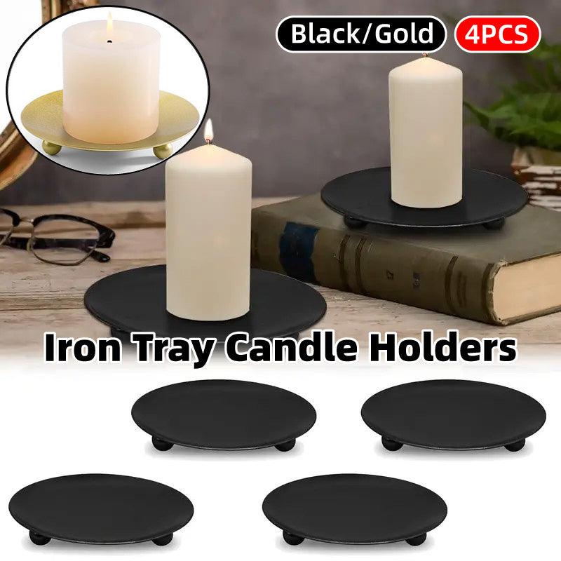 Premium Iron Plate Candle Holder Trays – Black 4 Pack