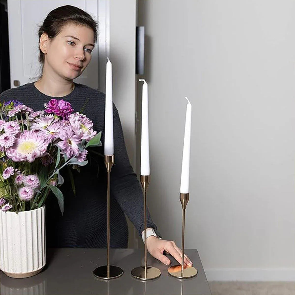 Premium Decorative Candlestick Holders – Gold Set of 3