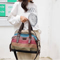 Premium Rainbow Stripe Canvas Patchwork Tote Bag
