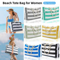 Large Bohemian Striped Canvas Beach Bag Zipper Tote for Travel Outdoor Vacation - Black - SuperSaverAU - view 1