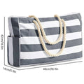 Large Bohemian Striped Canvas Beach Bag Zipper Tote for Travel Outdoor Vacation - Black - SuperSaverAU - view 3