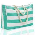 Large Bohemian Striped Canvas Beach Bag Zipper Tote for Travel Outdoor Vacation - Yellow - SuperSaverAU - view 5