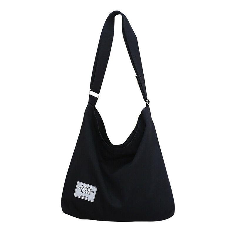Premium Black Women's Large Canvas Hobo Tote Handbag