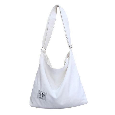 Premium White Women's Large Canvas Hobo Tote Handbag
