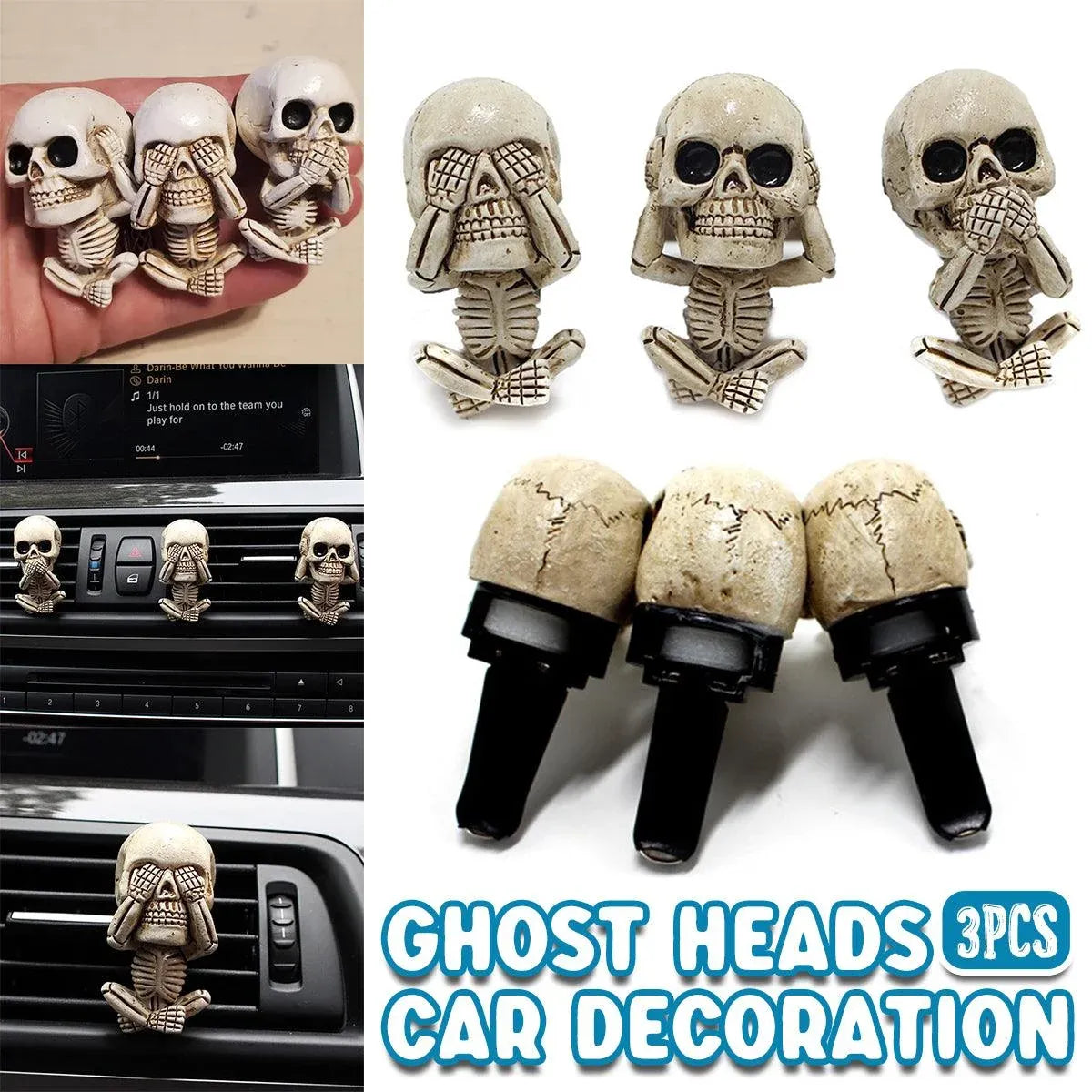 Premium 3PCS Ghost Head Car Air Vent Decoration Ornaments