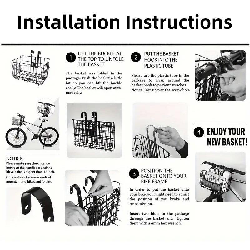Premium Black Foldable Metal Bicycle Basket for Front or Rear Mount