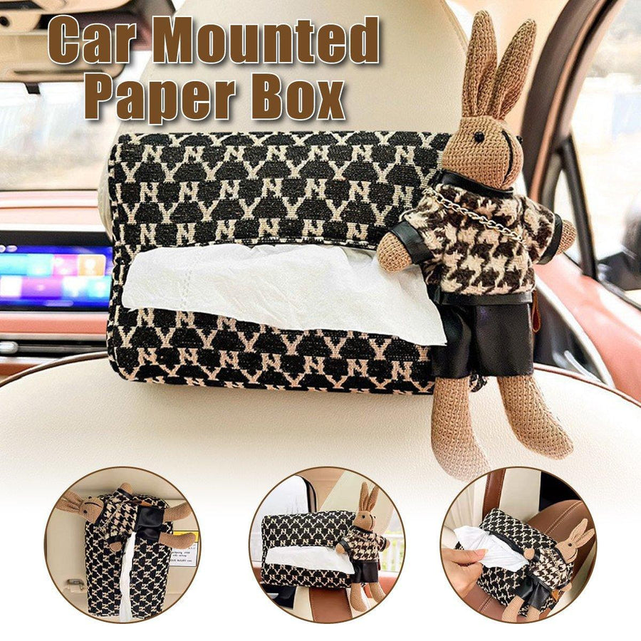 Premium Hanging Fabric Car Tissue Box – with Rabbit Accessory