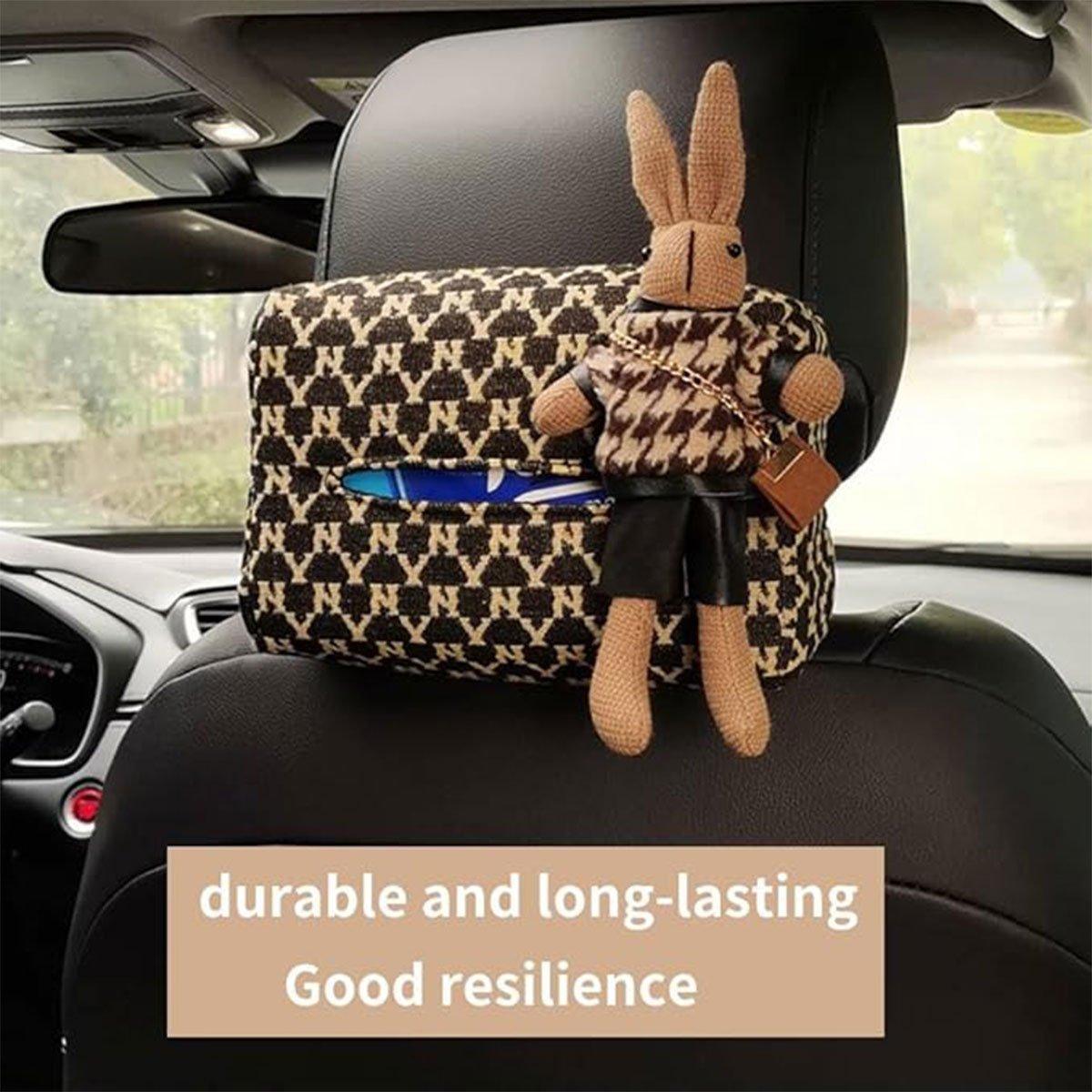 Premium Hanging Fabric Car Tissue Box – with Rabbit Accessory