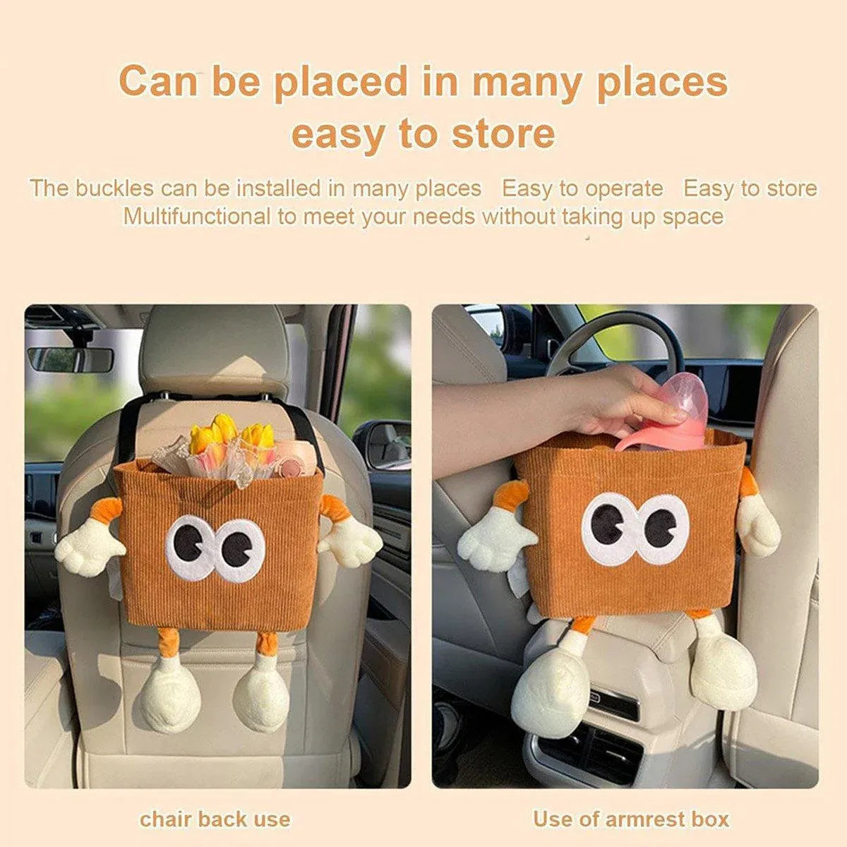 Premium Brown 2 in 1 Car Wastebasket and Tissue Box Organiser