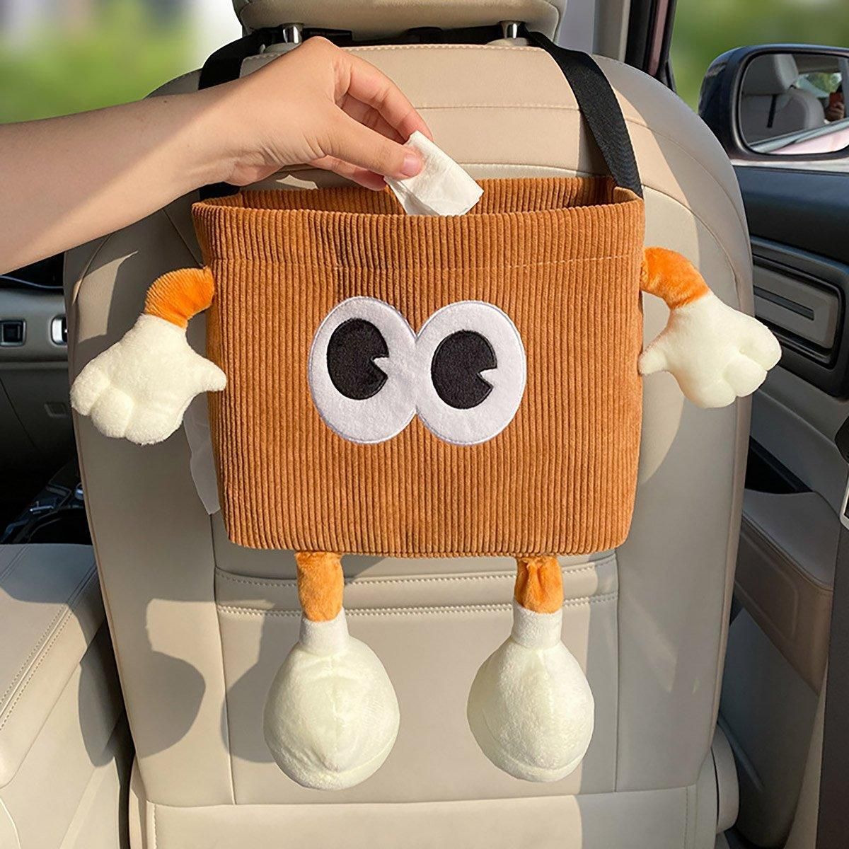 Premium Brown 2 in 1 Car Wastebasket and Tissue Box Organiser