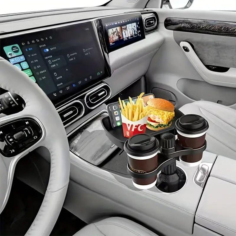 Premium Car Cup Holder Tray Table with 360 Degree Rotating Platform