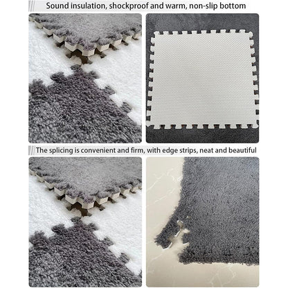 Camel-White Foam Floor Mats Set 10PCS, 30x30cm Shaggy Interlocking Tiles for Kids Room