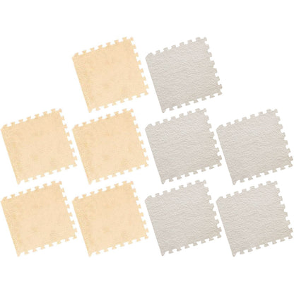 Camel-White Foam Floor Mats Set 10PCS, 30x30cm Shaggy Interlocking Tiles for Kids Room