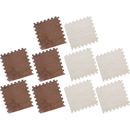 Camel-White Foam Floor Mats Set 10PCS, 30x30cm Shaggy Interlocking Tiles for Kids Room