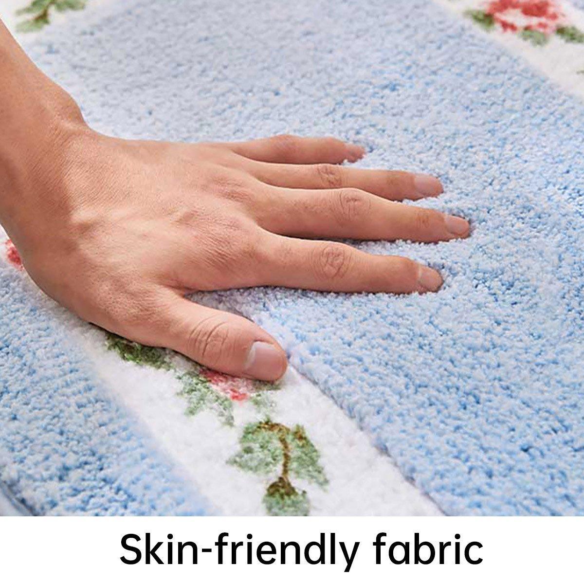 Floral Half-Round Entry Mat Non-Slip 50x80cm - Blue, Washable, Elegant Design