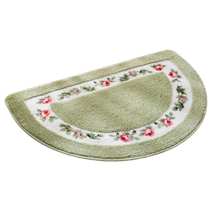 Floral Half-Round Entry Mat 50x80cm - Non-Slip, Washable, Green