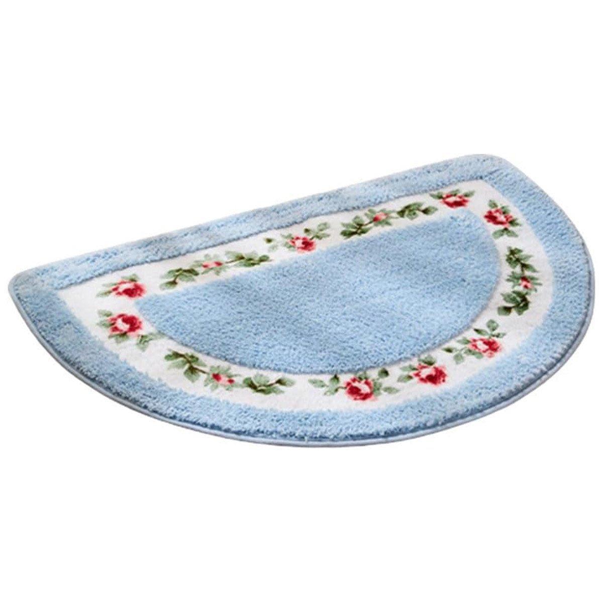 Floral Half-Round Entry Mat 50x80cm - Non-Slip, Washable, Green